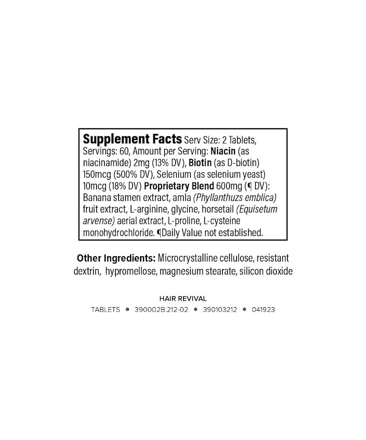 Isagenix Hair Revival bottle label close-up showing ingredients and quality assurance.