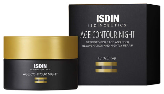 ISDIN Age Contour Night Cream jar shown for overnight hydration and renewal.