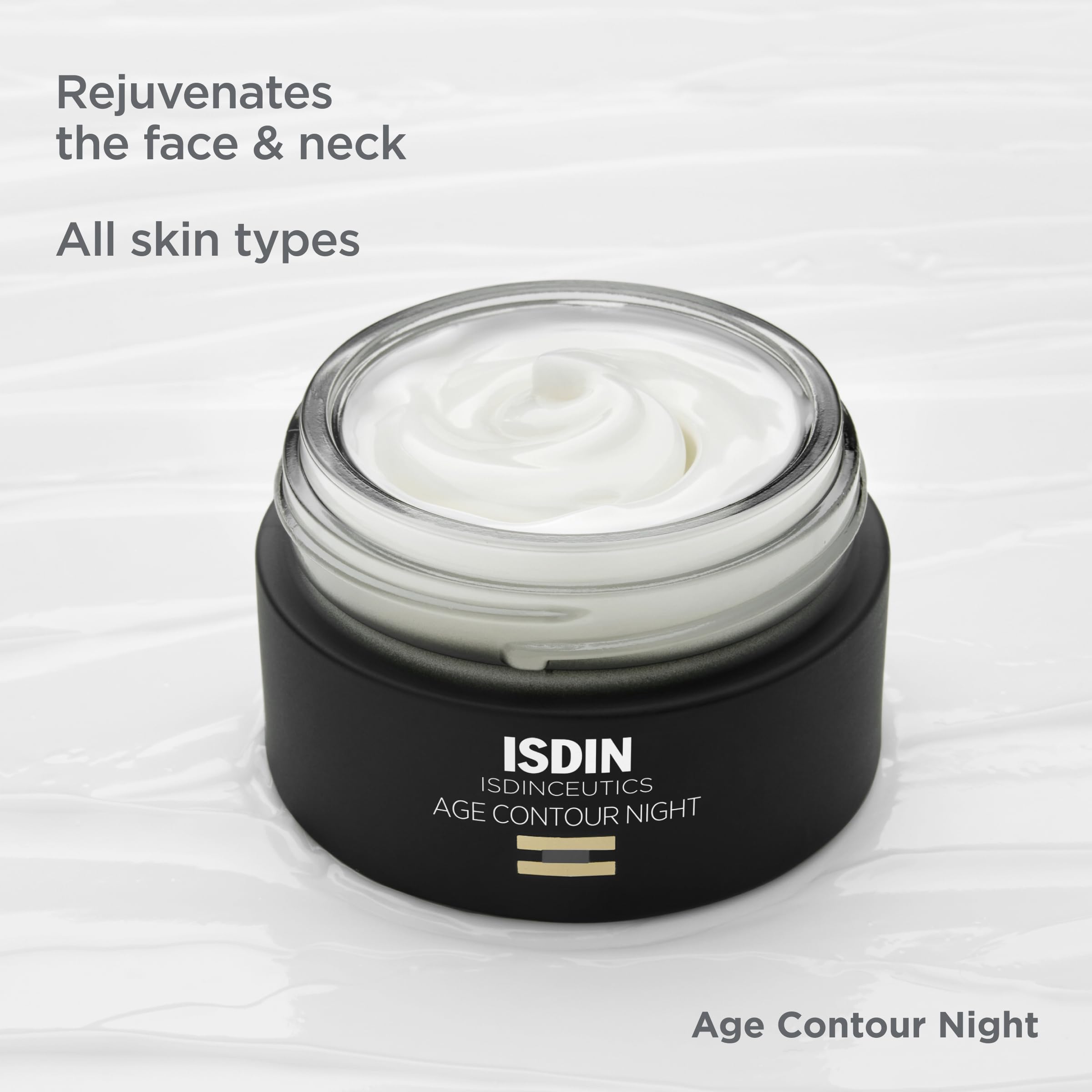 Neck area demonstration with ISDIN Age Contour Night Cream for comprehensive care.