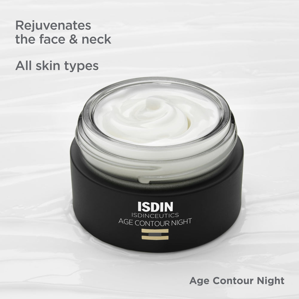 Neck area demonstration with ISDIN Age Contour Night Cream for comprehensive care.