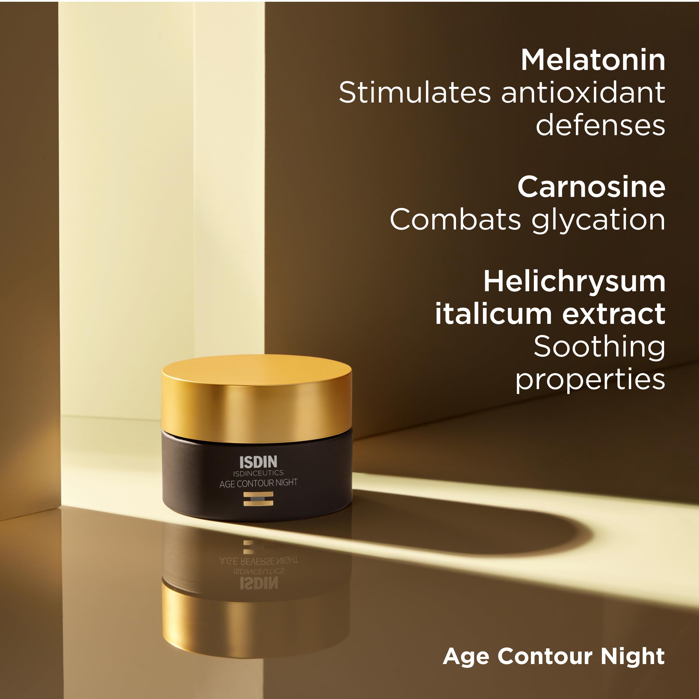 Peptides closeup demonstrating firmness-supporting ingredients in ISDIN Age Contour Night Cream.
