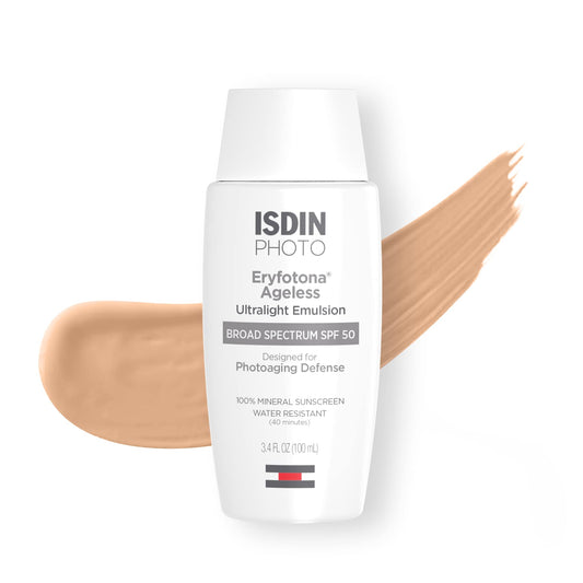 ISDIN Eryfotona Ageless tinted sunscreen tube with SPF 50 for daily protection