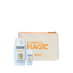 ISDIN Fusion Water MAGIC bundle shown for home and travel protection against UV and pollution