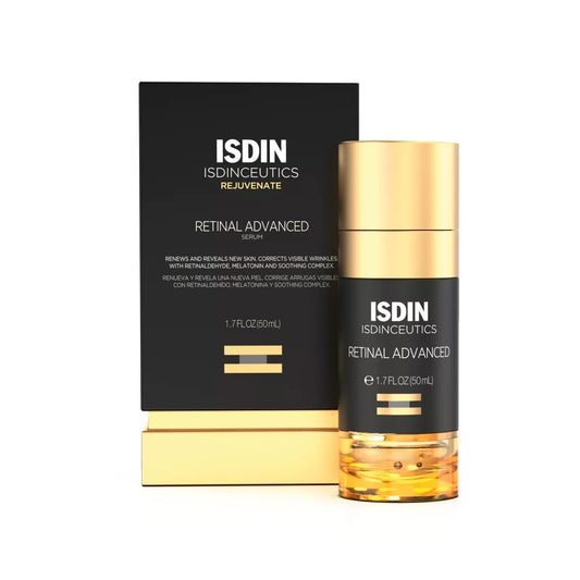 ISDIN Isdinceutics Retinal Advanced bottle shown for nightly anti-aging routine.