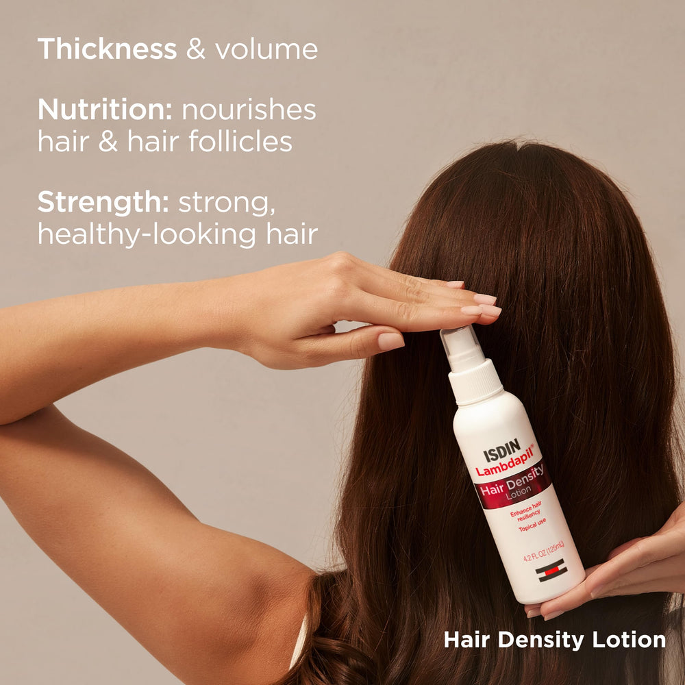 ISDIN Lambdapil scalp application close-up highlighting lightweight, fast-absorbing formula