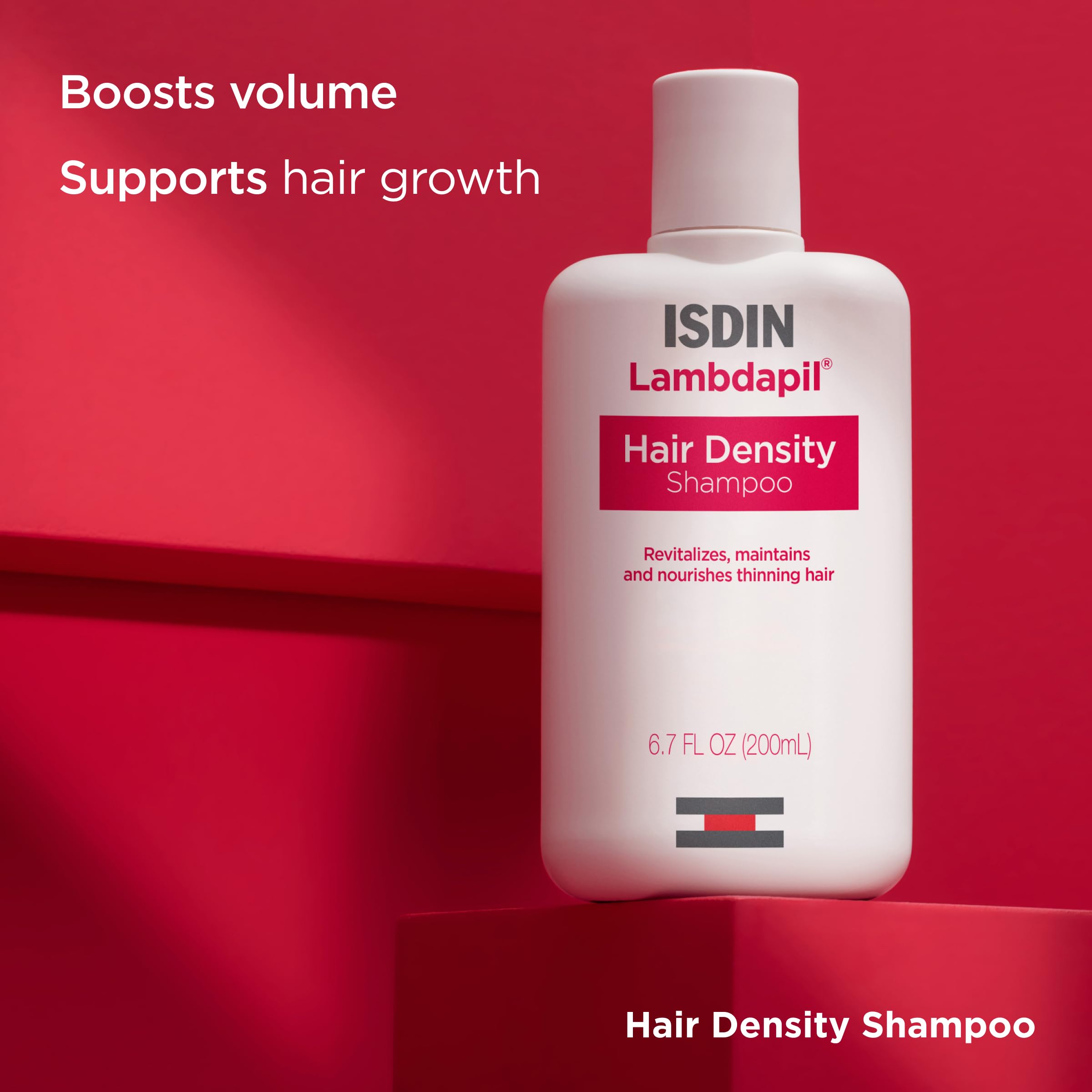 ISDIN Lambdapil shampoo pump demonstrates easy, controlled dispensing.