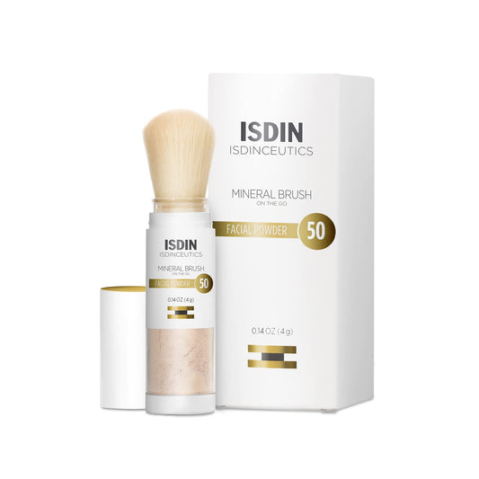 ISDIN Mineral Brush Powder applied on hand for even, lightweight coverage