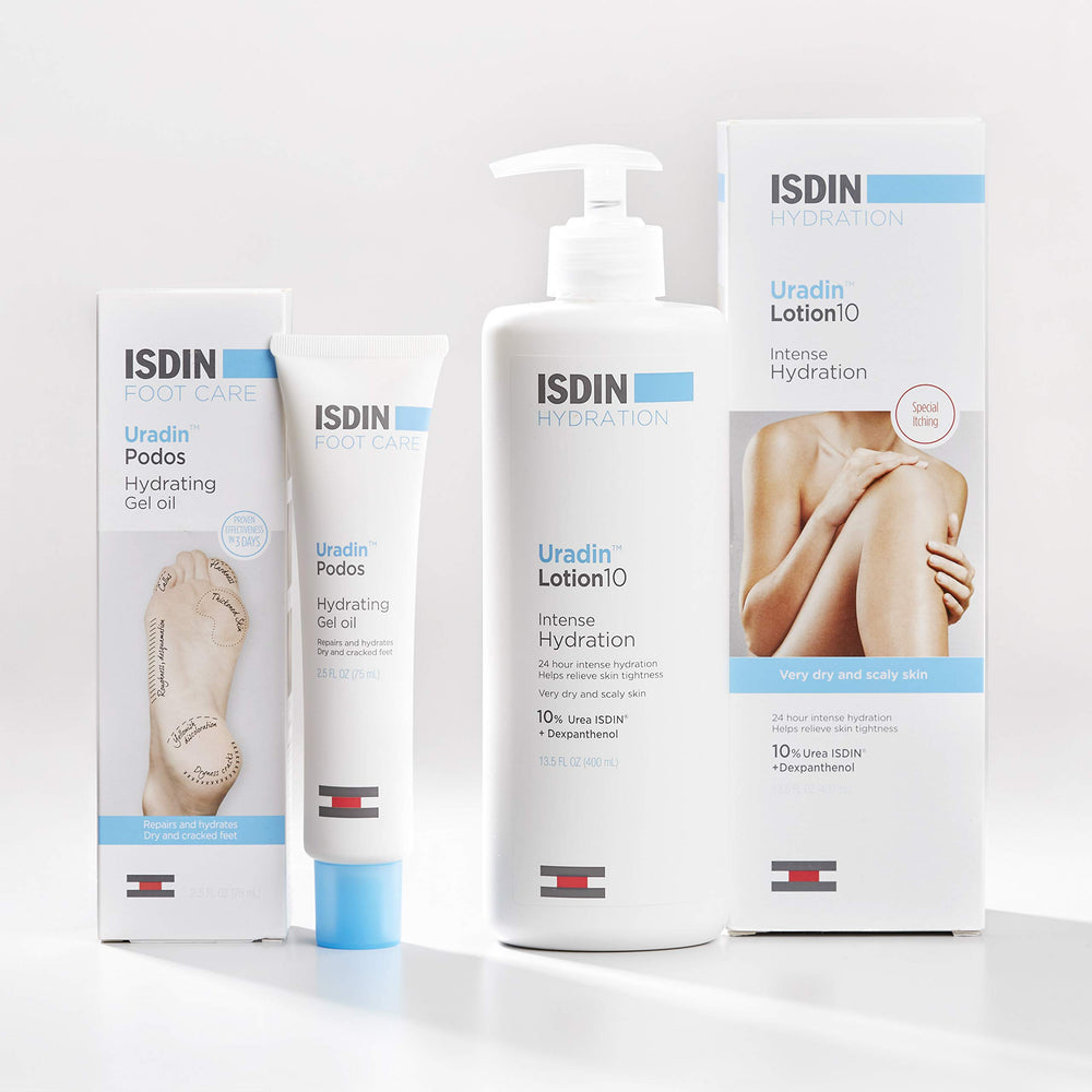 ISDIN Uradin Podos Gel Oil contains 10 percent urea for presence of hydration.