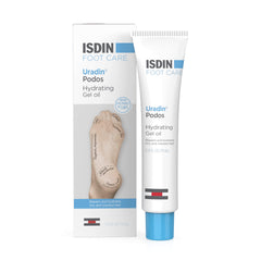ISDIN Uradin Podos Gel Oil bottle pour shows fast absorption for dry feet.
