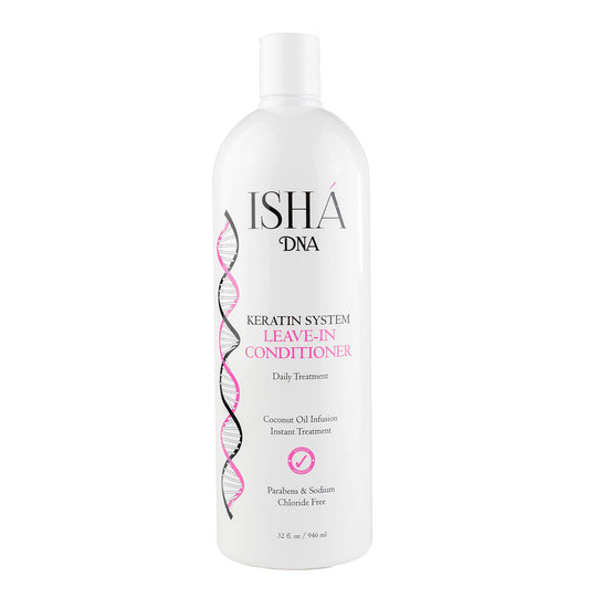 ISHA DNA Keratin Leave-In Conditioner bottle showing moisture protection
