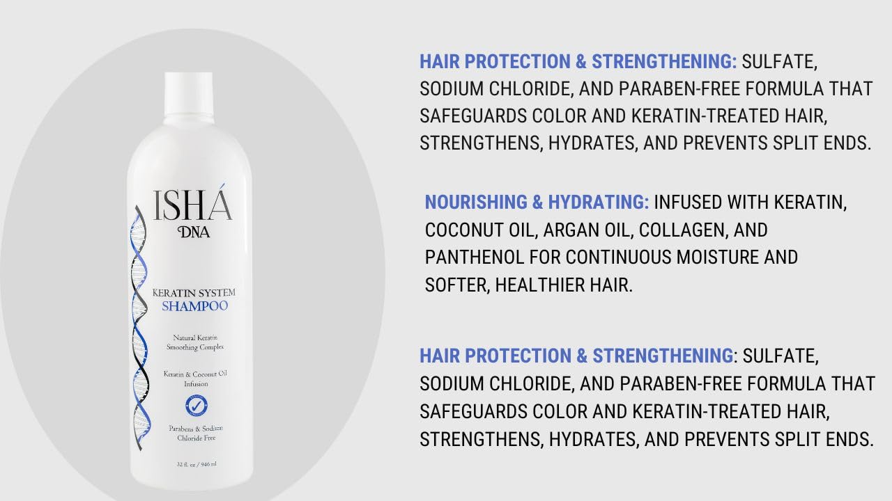 Pour shot of ISHA DNA Keratin System Shampoo emphasizing texture and flow