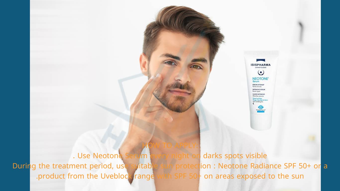 IsisPharma Neotone Serum sun protection pairing image emphasizes daytime use with SPF.
