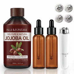 ISLA & FONTANE jojoba oil 500ml bottle for versatile facial and body hydration.