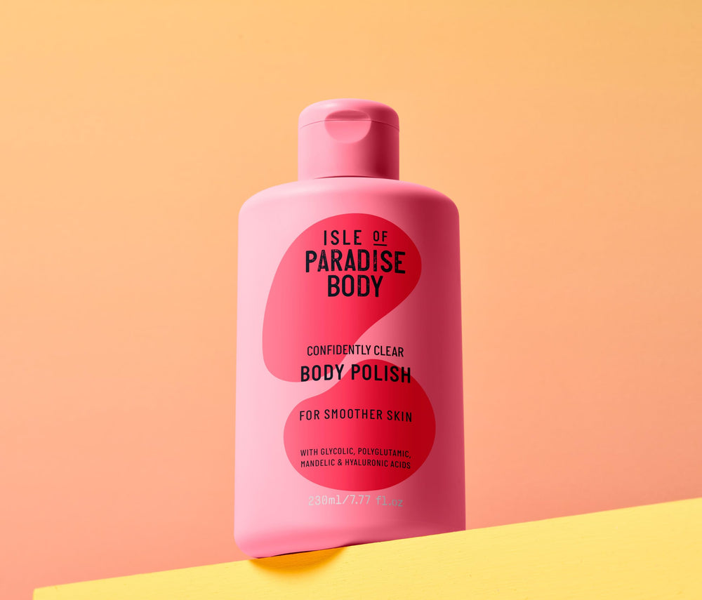 Close-up of Isle of Paradise Confidently Clear Body Polish texture with fine exfoliants for even coverage.