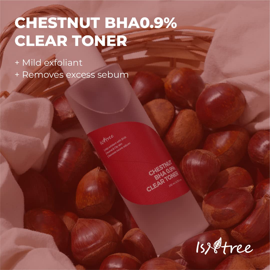 ISNTREE Chestnut BHA toner label close-up highlighting ingredients