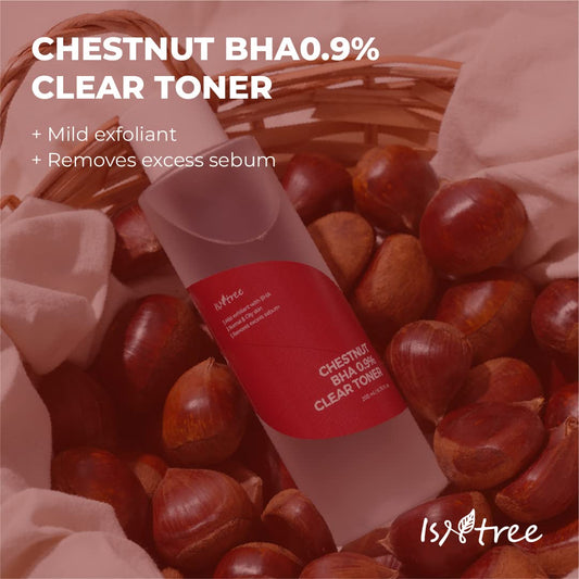 ISNTREE Chestnut BHA toner label close-up highlighting ingredients