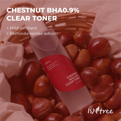 ISNTREE Chestnut BHA toner label close-up highlighting ingredients