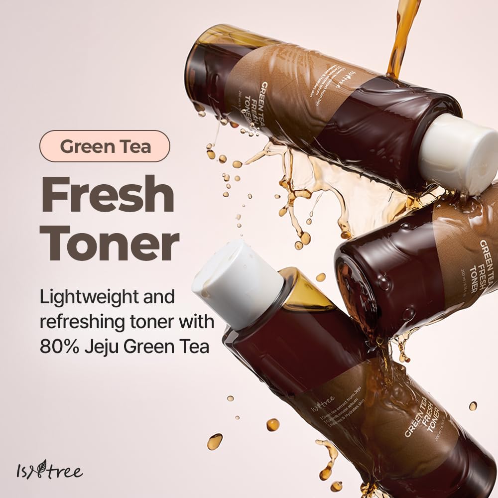 ISNTREE Green Tea Fresh Toner being applied on skin to show sebum control benefits