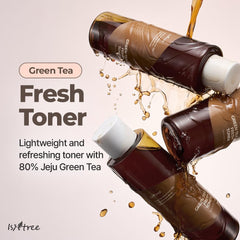 ISNTREE Green Tea Fresh Toner being applied on skin to show sebum control benefits