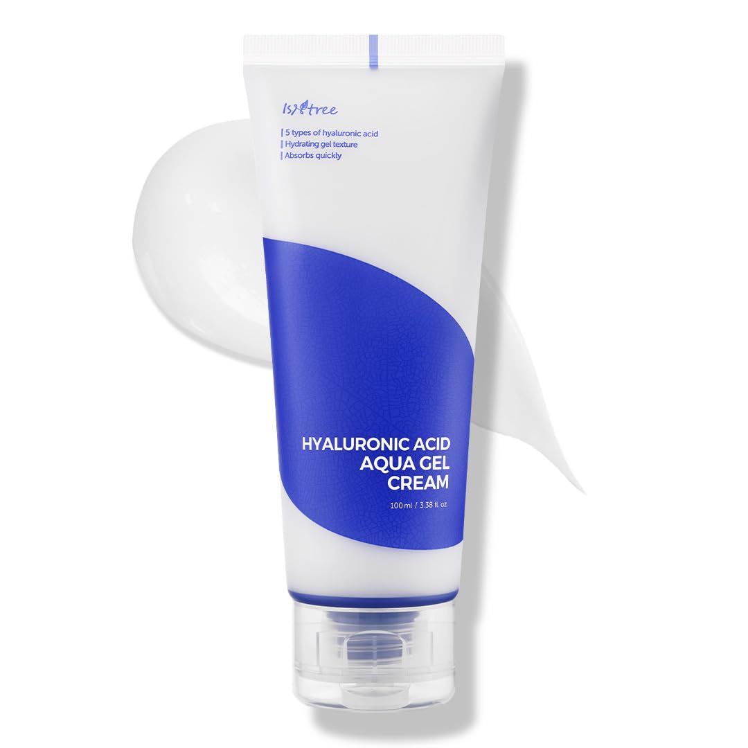 IsNtree Hyaluronic Acid Aqua Gel Cream bottle demonstrating lightweight hydration for daily use.