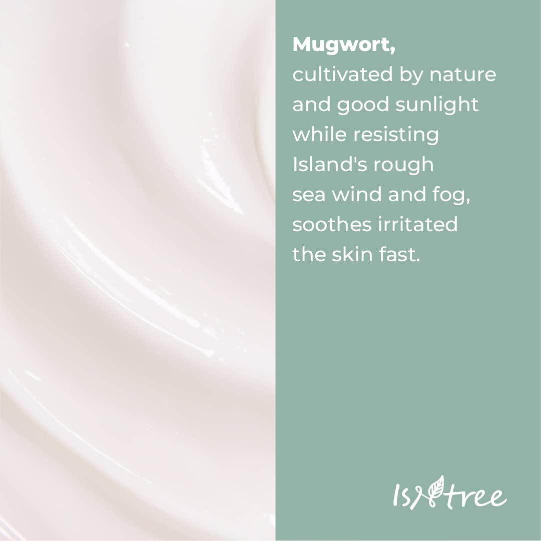 ISNTREE Mugwort calming cream application on skin demonstrates gentle soothing.