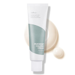 ISNTREE Mugwort calming cream tube close-up shows soothing texture for sensitive skin.