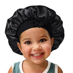 Isshin Beauty kids satin bonnet in pink shields hairstyles all night.