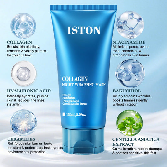 ISTON Collagen Night Wrapping Mask application on clean skin for overnight use.