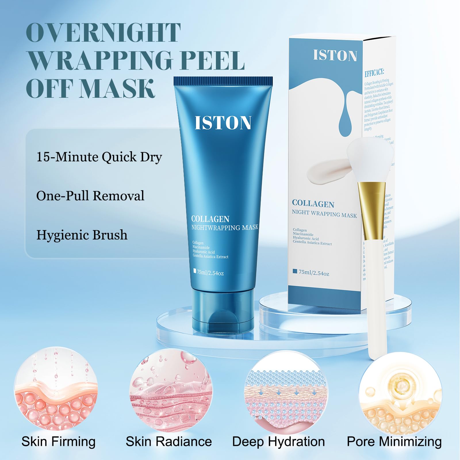 ISTON Collagen Night Wrapping Mask morning glow reveal after peeling