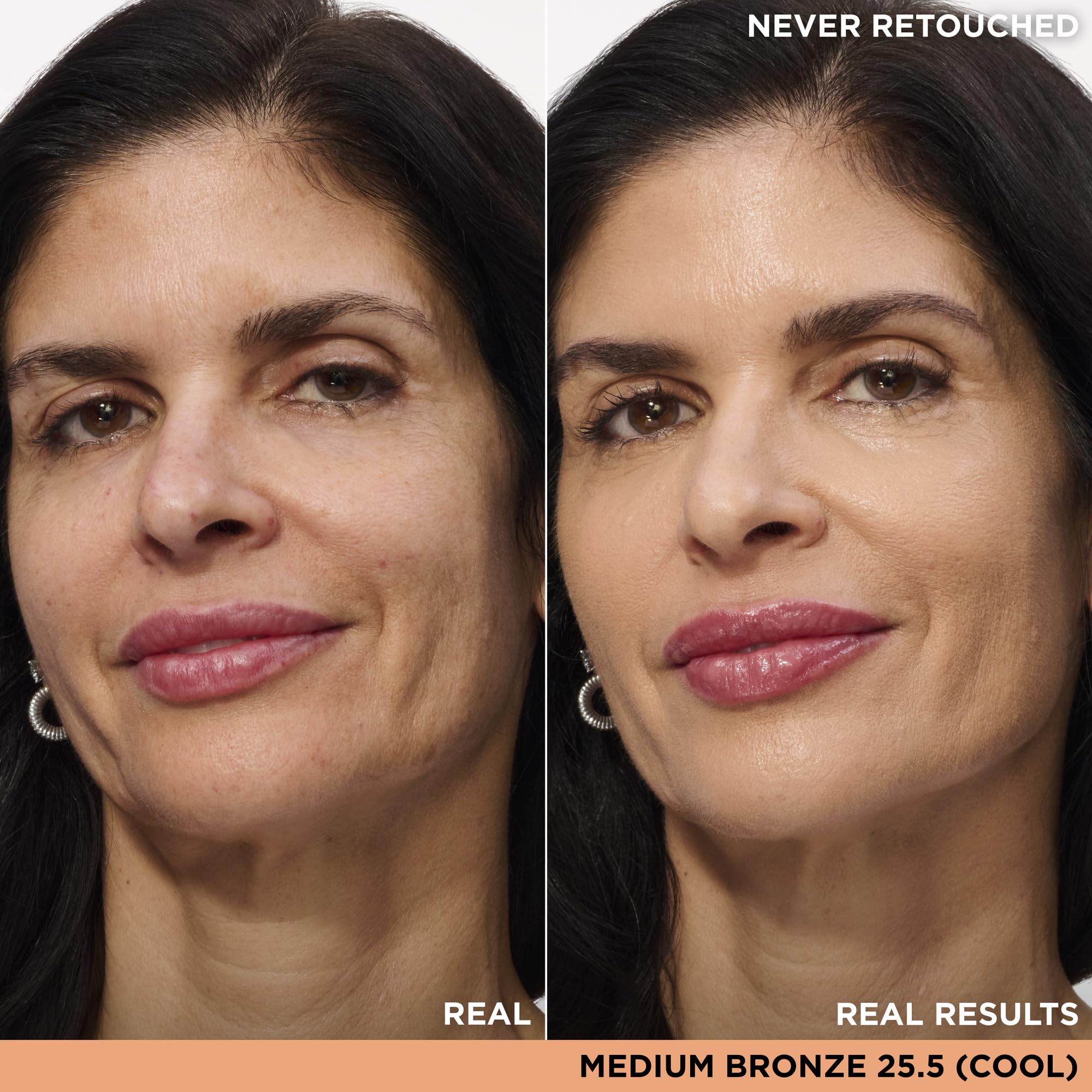 IT Cosmetics concealer swatches in Medium Bronze demonstrate rich, long-lasting coverage.