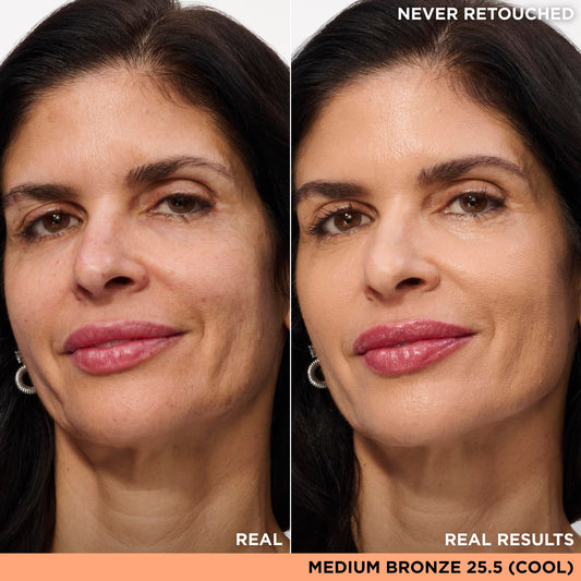 IT Cosmetics concealer swatches in Medium Bronze demonstrate rich, long-lasting coverage.