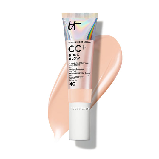 IT Cosmetics CC+ Nude Glow bottle with pump for easy, controlled application and clean finish.