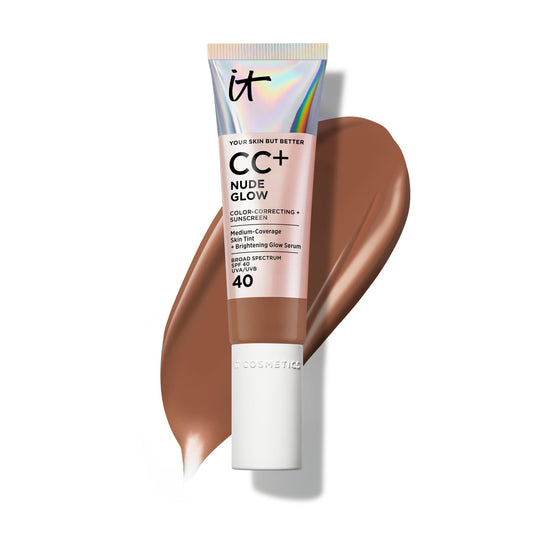 IT Cosmetics CC+ Nude Glow Deep Bronze packaging close-up showing premium finish.
