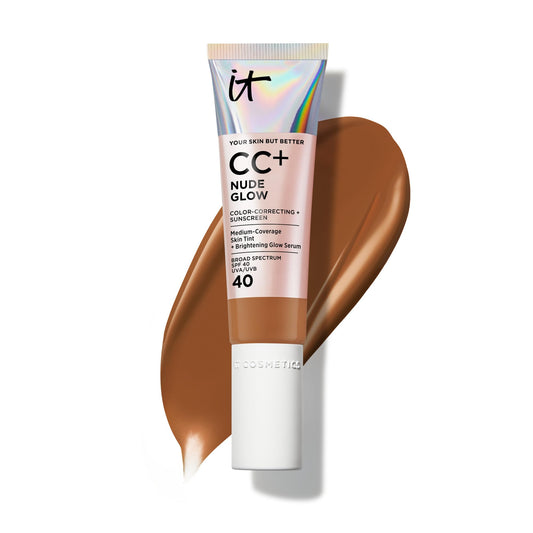 IT Cosmetics CC+ Nude Glow Deep Honey bottle showing lightweight glow potential