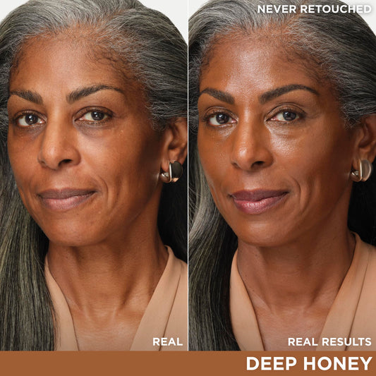 IT Cosmetics CC+ Nude Glow Deep Honey swatches reveal medium coverage and brightness