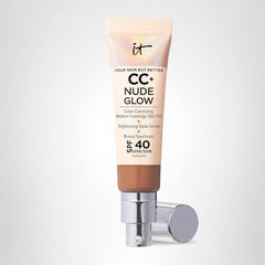 On-the-go kit featuring IT Cosmetics CC+ Nude Glow bottle.