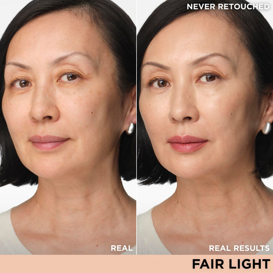 Swatches of IT Cosmetics CC+ Nude Glow in Fair Light showing natural tone match.