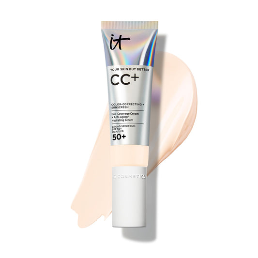 IT Cosmetics CC+ Cream Fair Porcelain close-up jar shows texture and color