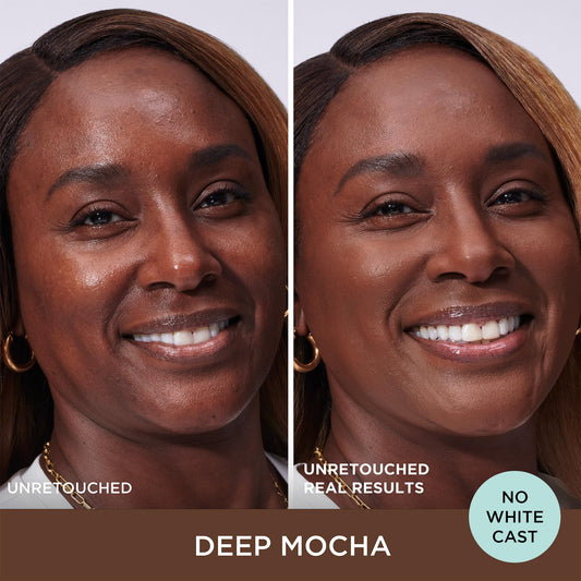 Pumped applicator on Deep Mocha shade delivers buildable coverage
