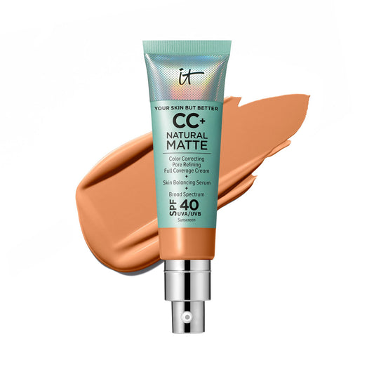 IT Cosmetics CC+ Natural Matte bottle showing SPF 40 and oil-control finish.