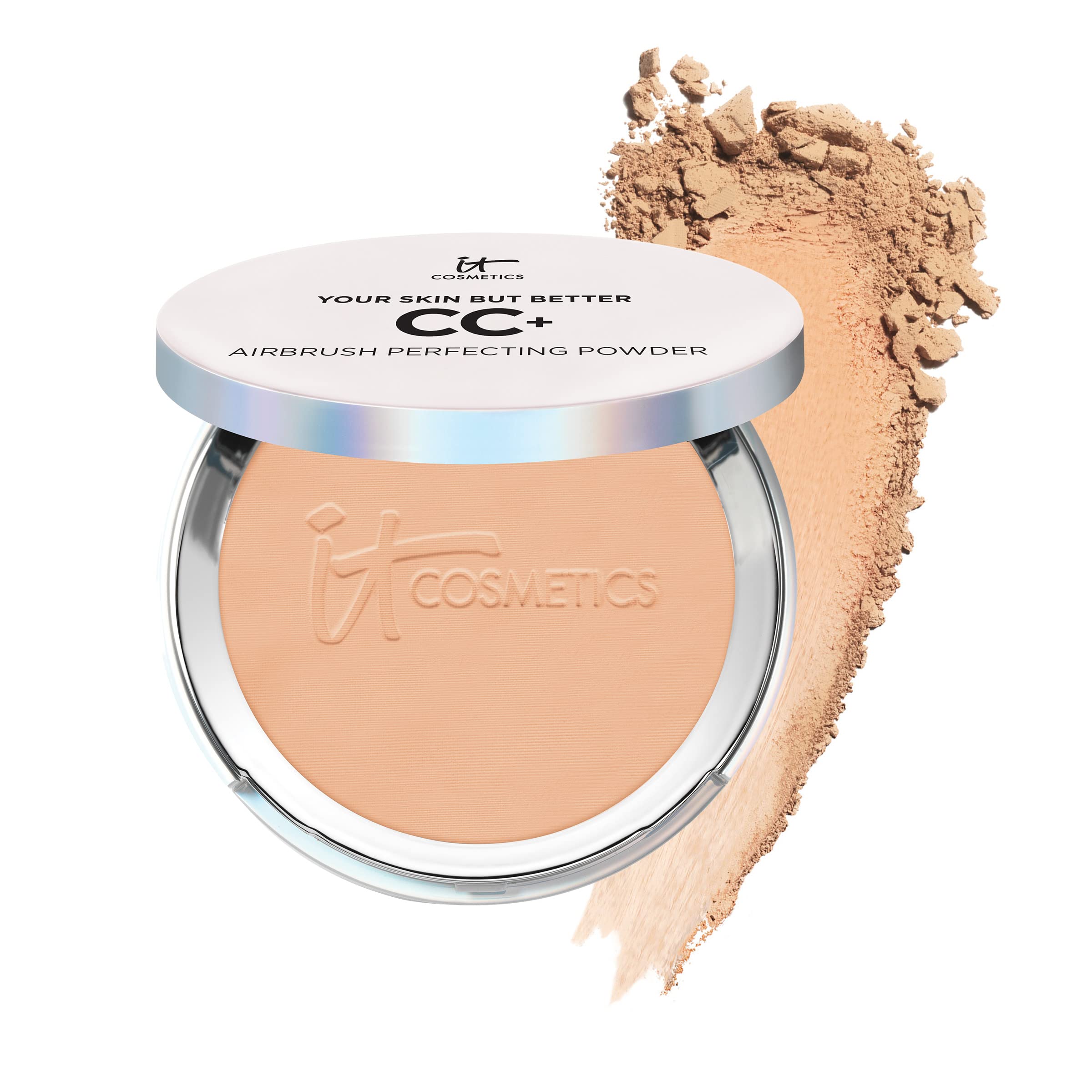 IT Cosmetics CC+ Airbrush Perfecting Powder compact blurs pores for a soft, airbrushed look.