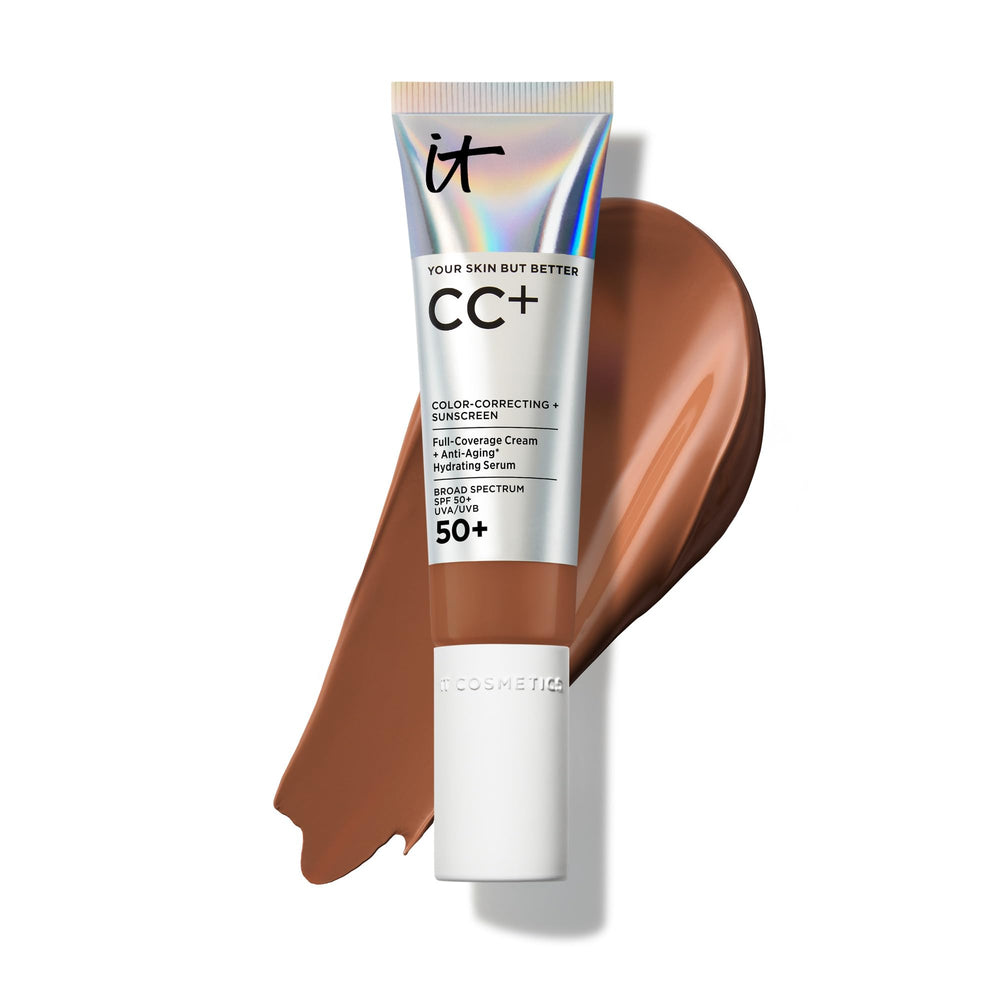 IT Cosmetics CC+ Cream Deep bottle with pump for easy, even coverage and SPF 50+ protection.