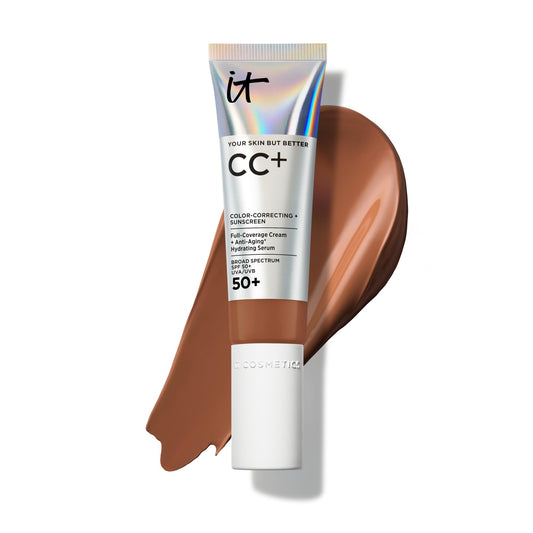 IT Cosmetics CC+ Cream Deep bottle with pump for easy, even coverage and SPF 50+ protection.