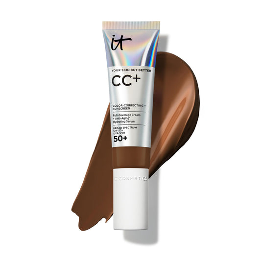 IT Cosmetics CC+ Deep Mocha bottle pump for easy, mess-free application.