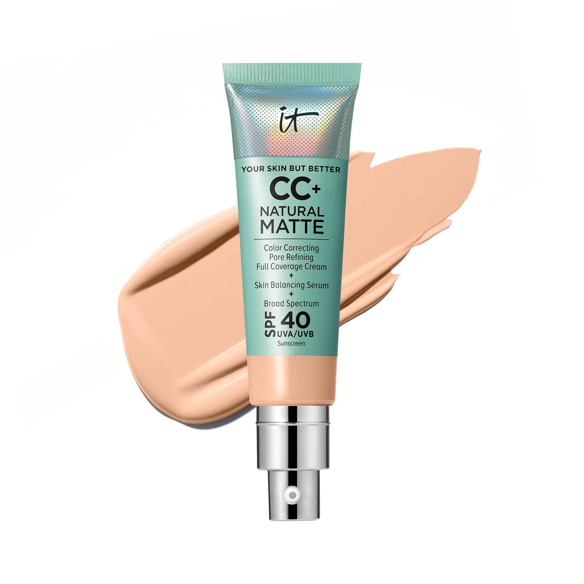 IT Cosmetics CC+ Natural Matte bottle highlights oil-control for a shine-free finish.