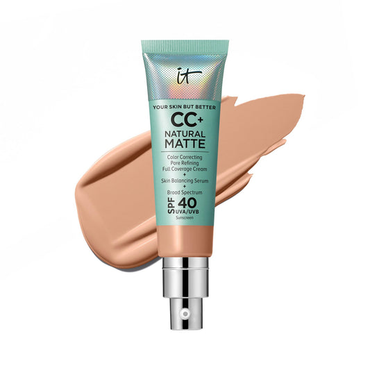 IT Cosmetics CC+ Natural Matte bottle front shows oil-control and color correction