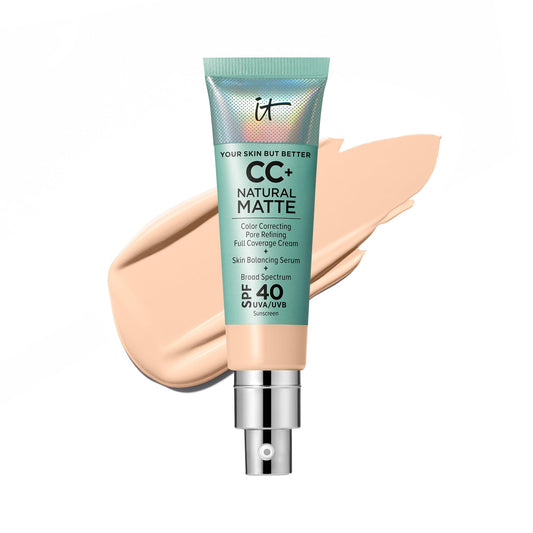 IT Cosmetics CC+ Natural Matte bottle with SPF 40 for shine control.
