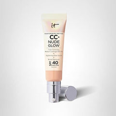 Application brush with IT Cosmetics CC+ Nude Glow for buffing and blending.