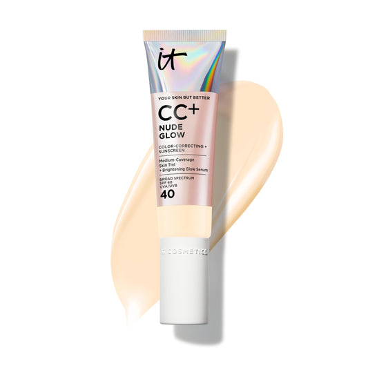 IT Cosmetics CC+ Nude Glow fair warm bottle with pump for easy application