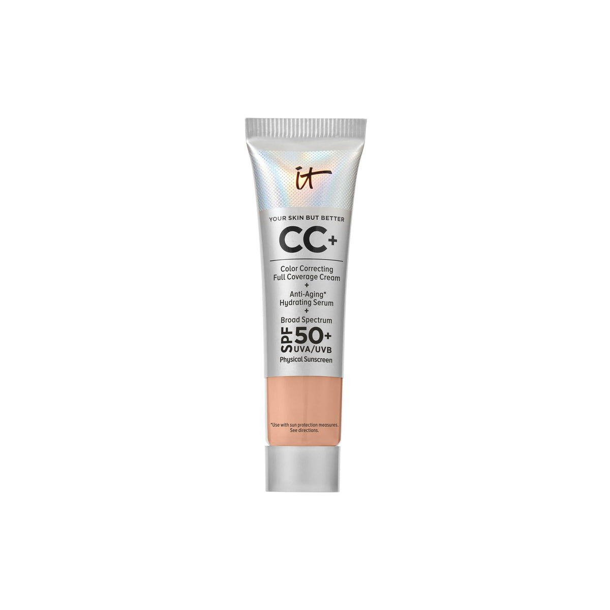 IT Cosmetics CC+ Cream Travel bottle with pump for easy on-the-go application.